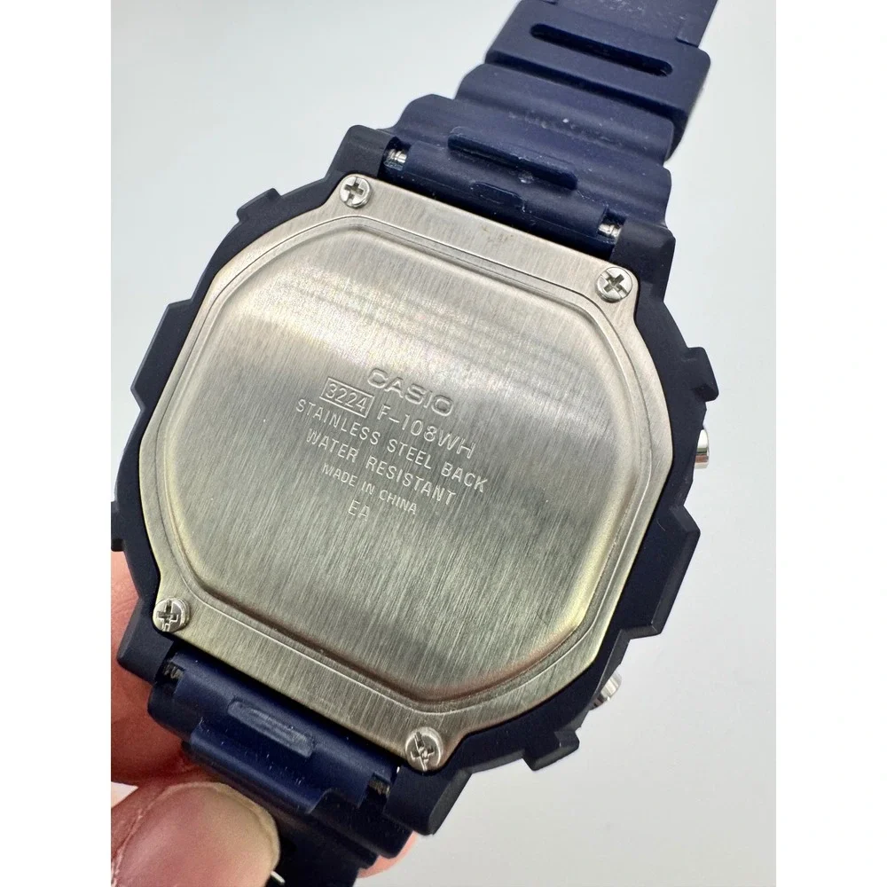 Casio Illuminator Digital Watch Navy Blue Yellow F-108WH-2A2CF 3224 New